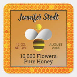 Modern Honeybees Logotyp Mörk Amber Sticker Set Fyrkantigt Klistermärke