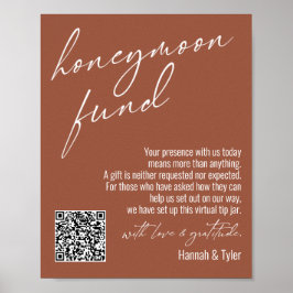 Modern Honeymånfond QR Code Terracotta Sign Poster