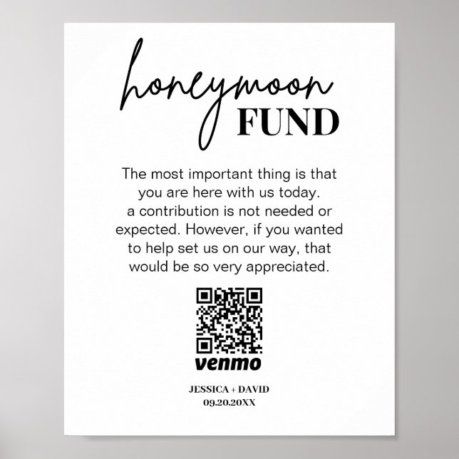 Modern Honeymånfond QR-kodsignatur Poster (Framsidan)