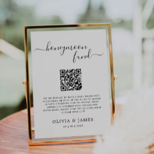 Modern Honeymoon Fund QR Code Sign, Bröllop Inbjudningar