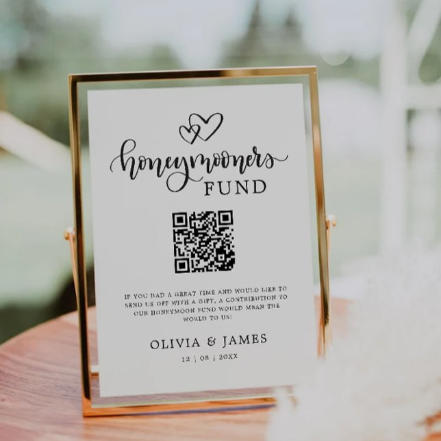 Modern Honeymoon Fund QR Code Sign, Bröllop Inbjudningar (Modern Honeymoon Fund QR Code Sign, Wedding Invitation)