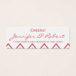 Modern Honeysuckle Rosa Chevron Bröllop Drink Tick Litet Visitkort