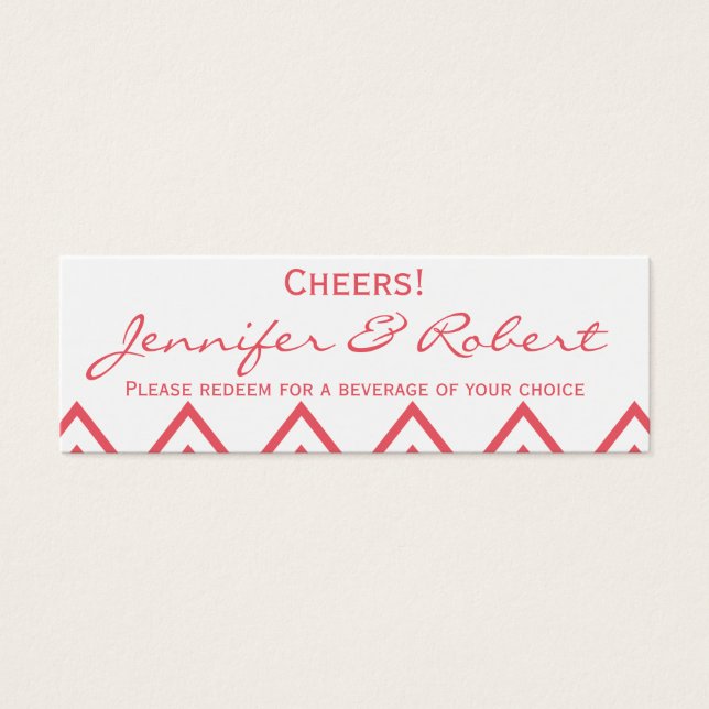 Modern Honeysuckle Rosa Chevron Bröllop Drink Tick Litet Visitkort (Framsidan)
