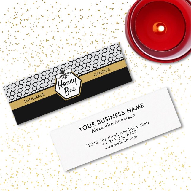 Modern honungsbee Candle Honeycomb Mini Visitkort (Elegant Honey Bee Apiary Honeycomb Black Yellow Mini Business Card)