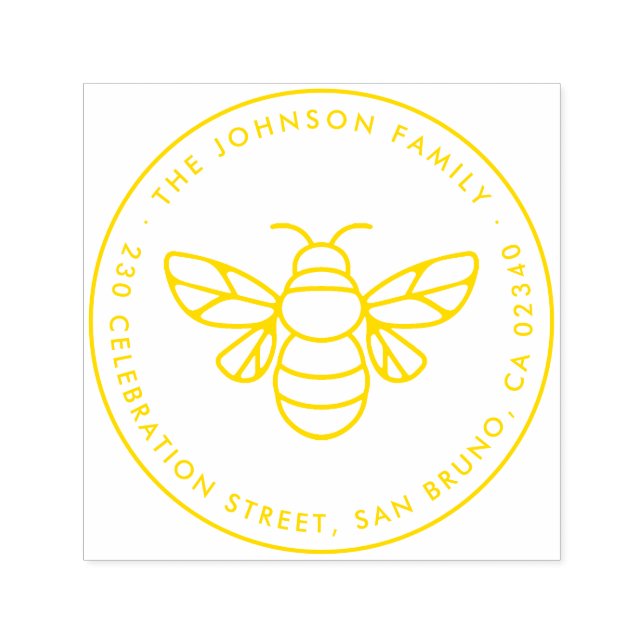 Modern honungsbifamilj Namn Round Returadress Självfärgande Stämpel (Design)