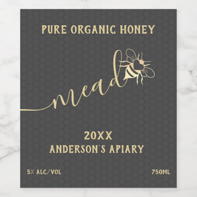 Modern honungsbinäsk vinflaska etikett (Singel etikett)