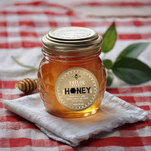 Modern honungsetikett med Hexagon Gräns och Bee Runt Klistermärke