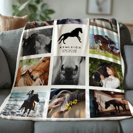 Modern horse Photo Collage Equestrian Keepsaké Fleecefilt