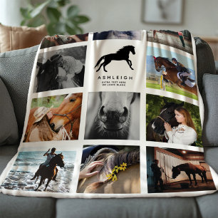 Modern horse Photo Collage Equestrian Keepsaké Fleecefilt