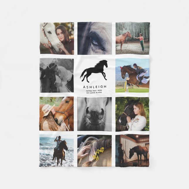 Modern horse Photo Collage Equestrian Keepsaké Fleecefilt (Framsidan)