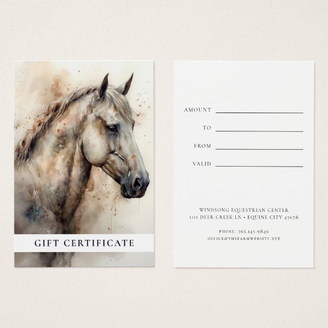 Modern Horse Riding Lessons Gift Certificate Visitkort (Framsida & baksida)