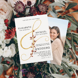 Modern Höst löv Ampersand Simple Photo Bröllop Inbjudningar