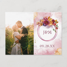 Modern Höst löv Marsala-fotospardatum Inbjudan Vykort