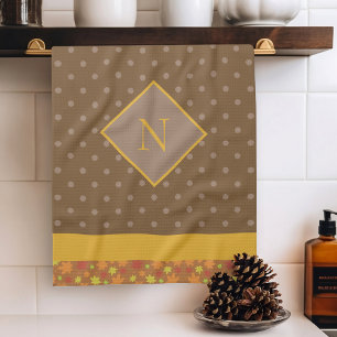Modern Höst löv Monogram Brown Polka Dot Kökshandduk