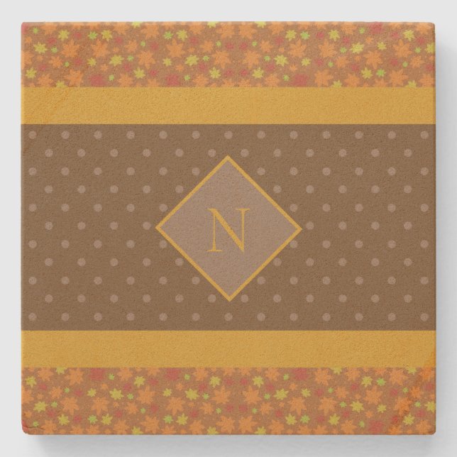 Modern Höst löv Monogram Brown Polka Dot Stenunderlägg (Framsidan)