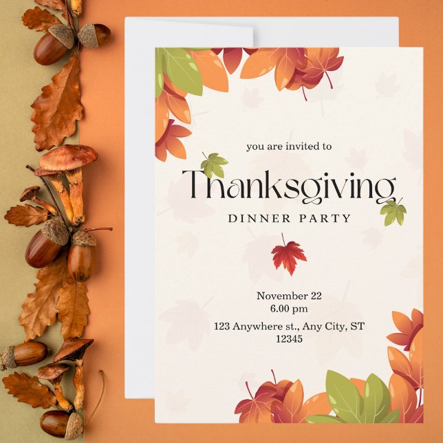 Modern Höst löv Thanksgiving-middag Inbjudningar (Skapare uppladdad)