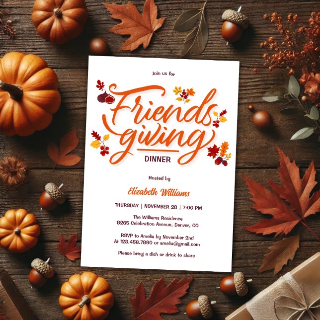 Modern Höst löv vänskapsgivande Party Inbjudningar (Modern Fall Leaves Friendsgiving Dinner Party Invitation)