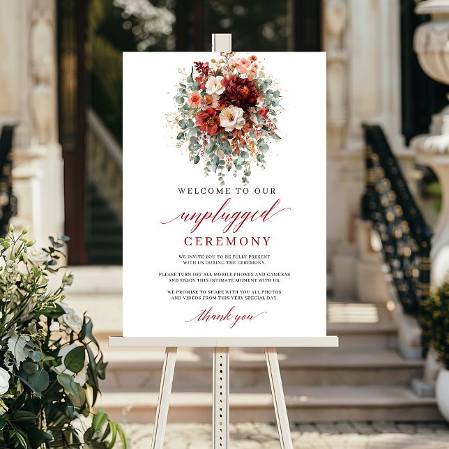 Modern Höst Marsala Unplugged Ceremoni Skylt Desig (Modern Fall Marsala Unplugged Ceremony Sign Design

)