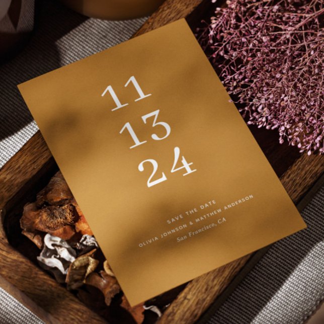 Modern höst senapsgul minimalistisk bröllop spara datumet (Skapare uppladdad)