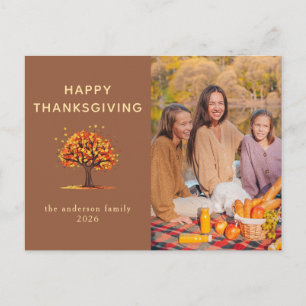 Modern Höst Träd Familjefoto Glad Thanksgiving Helg Vykort