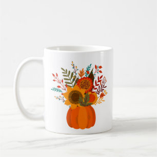 Modern höstblommor i Pumpkin Kaffemugg