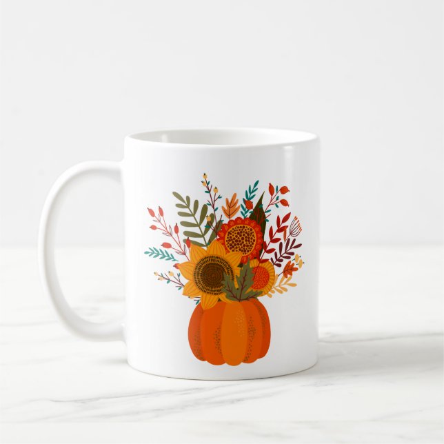 Modern höstblommor i Pumpkin Kaffemugg (Vänster)
