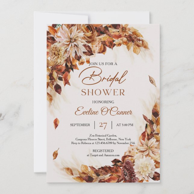 Modern höstblommor och höstblommor lämnar andedräk inbjudningar (Framsida)