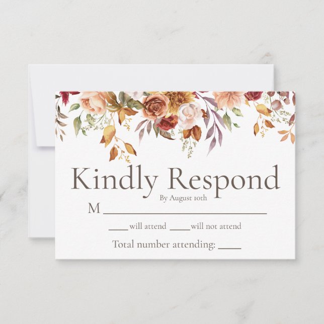 Modern höstflora bröllop RSVP-kort Tack Kort (Framsida)