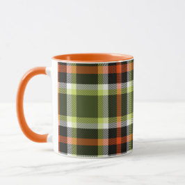 Modern höstlövspattern i orange och khaki mugg