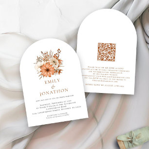 Modern höstteckning med QR-Blommigtar Bröllop Inbjudningar