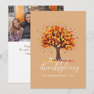 Modern höstträdfamiljs tacksgiving julkort