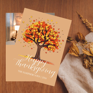Modern Höstträdfamiljs Tacksgiving Julkort