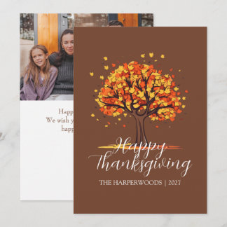 Modern höstträdfamiljs tacksgiving julkort