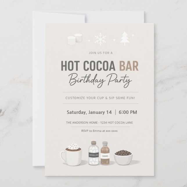 Modern Hot Cocoa Bar Birthday Invitation Inbjudningar (Framsida)