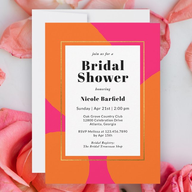Modern Hot Pink and Orange Abstract Bridal Shower Inbjudningar (Skapare uppladdad)