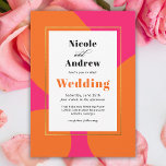 Modern Hot Pink and Orange Abstract Wedding Inbjudningar<br><div class="desc">Set the tone for a fabulous wedding day celebration with this vibrant color scheme of hot pink and orange. This colorful invitation has a designer look with bright orange rounded shapes over a hot pink background. The text template in contemporary crisp type face with a retro vibe and carries out...</div>
