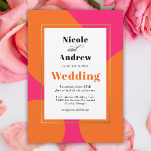 Modern Hot Pink and Orange Abstract Wedding Inbjudningar
