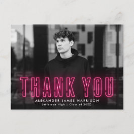 Modern Hot Pink Neon Foto Tackkort för Examen Vykort