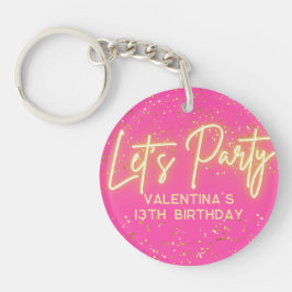 Modern Hot Pink Neon Glowing Let's Party Birthday