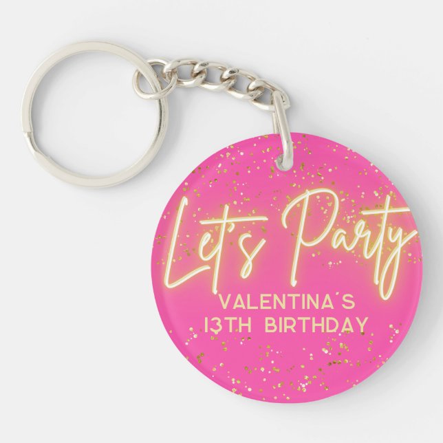 Modern Hot Pink Neon Glowing Let's Party Birthday (Framsidan)