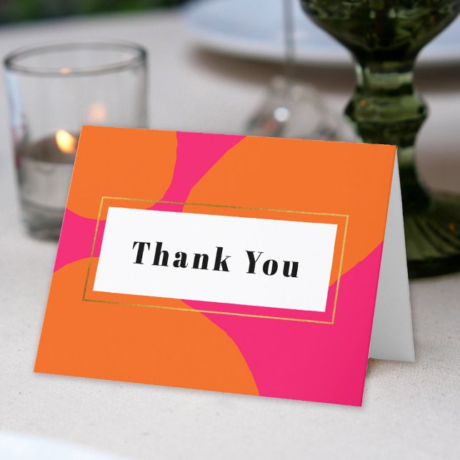Modern Hot Pink och Orange Tack Kort (An inside text template is included to personalize with your thank you text.)