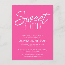 Modern Hot Pink Sweet Sixteen 16-årsdag Vykort