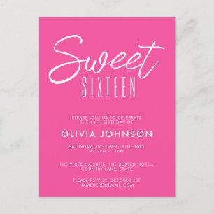 Modern Hot Pink Sweet Sixteen 16-årsdag Vykort