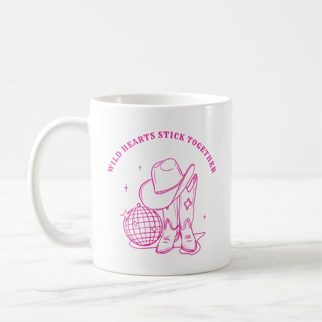 Modern Hot Pink Western Disco Best Friends Quote Kaffemugg (Vänster)