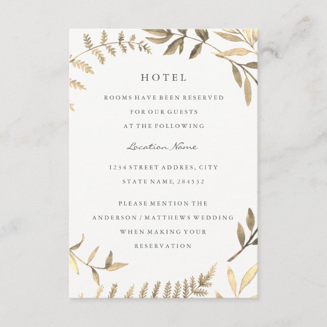 Modern hotellboende i Guld Löv Bröllop Tilläggskort (Framsida)