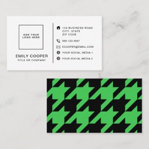 Modern Houndstooth Add Logotyp Black and Grönt Visitkort