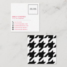 Modern Houndstooth Add Logotyp Black White Fyrkantigt Visitkort