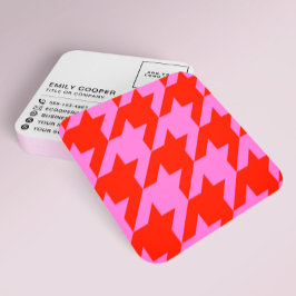 Modern Houndstooth Add Logotyp Neon Rosa and Red Fyrkantigt Visitkort