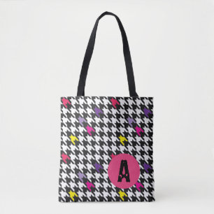 Modern Houndstooth Mönster Monogram Tygkasse