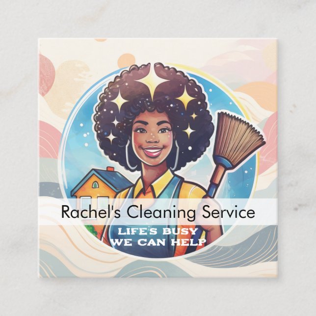 Modern House Cleaning Maid Service Housekeeping Fyrkantigt Visitkort (Framsida)